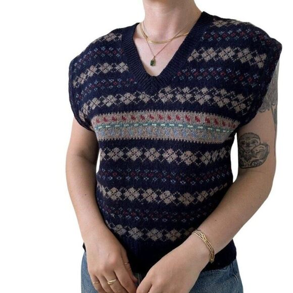 Vintage 1990s Womens The Villager Shetland Wool Preppy V Neck Sweater Vest Sz L - Picture 4 of 8
